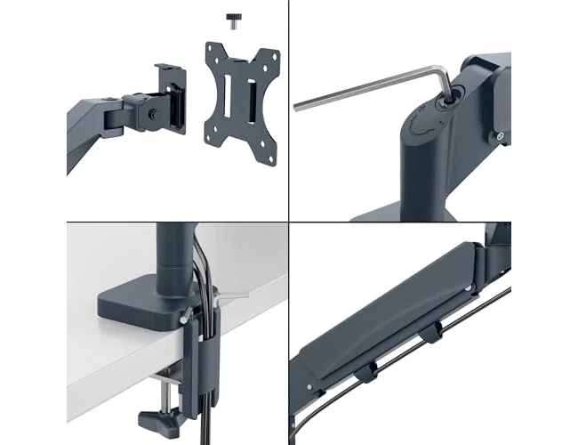 Leitz Brazo Dual Ergo Space Saving para Monitor y Portátil, Gris Oscuro