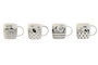 DKD Home Decor Taza Loft Porcelana New Bone Negro Blanco Gatitos Apto Microondas y Lavavajillas 12 Unidades 8.5x9x12.5 cm