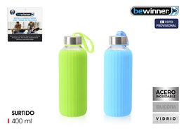 Bewinner Botella de Agua de Vidrio y Silicona 400 ml 7 x 7 x 19.8 cm (24 Unidades)