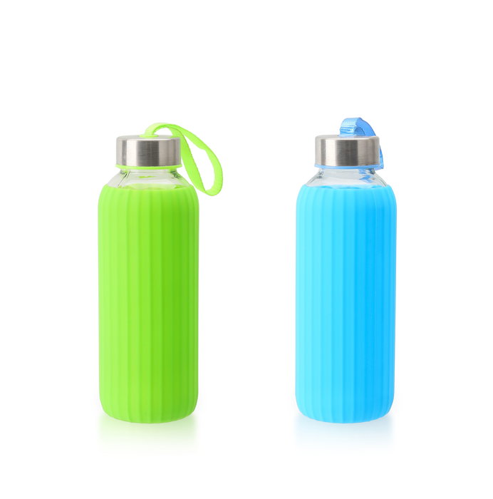 Bewinner Botella de Agua de Vidrio y Silicona 400 ml 7 x 7 x 19.8 cm (24 Unidades)