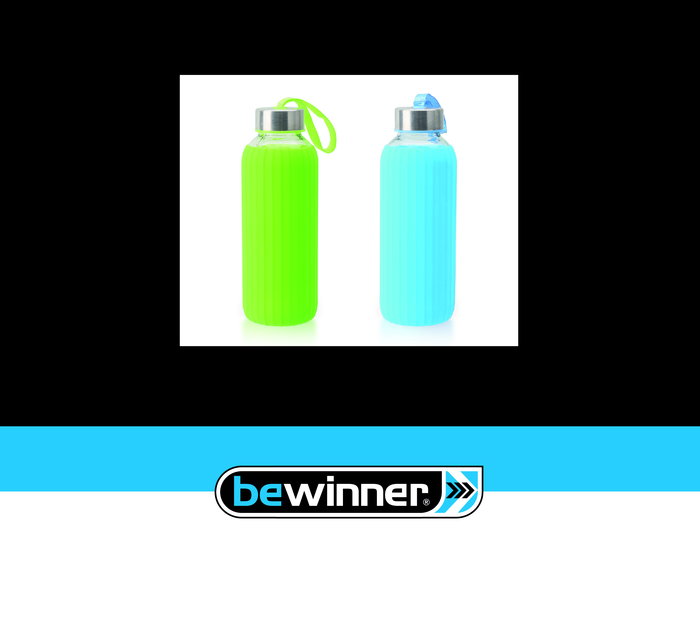 Bewinner Botella de Agua de Vidrio y Silicona 400 ml 7 x 7 x 19.8 cm (24 Unidades)