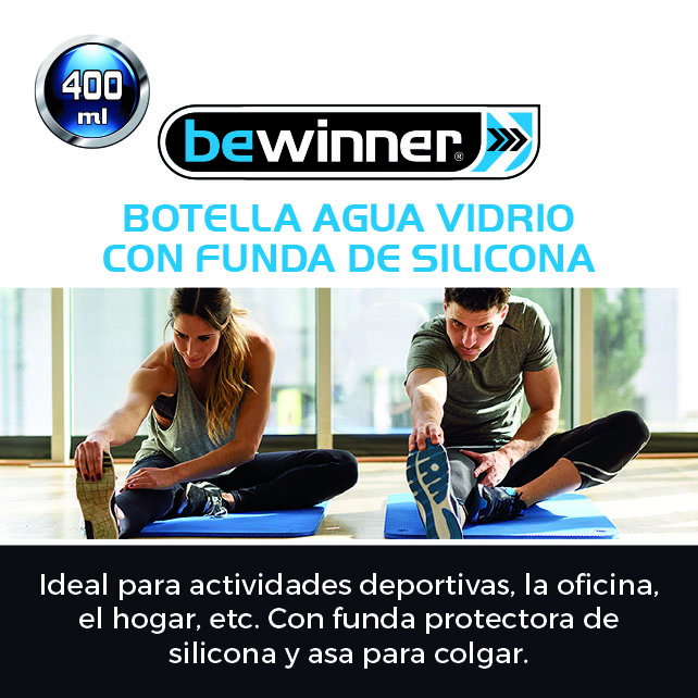 Bewinner Botella de Agua de Vidrio y Silicona 400 ml 7 x 7 x 19.8 cm (24 Unidades)