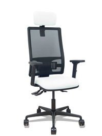 Silla de oficina Bormate con mecanismo Asincro tapizada con Tela color Blanco y malla color Negro. Equipada con lumbar 1D, Brazos 2D, Cabecero 2D y Ruedas 65mm nailon
