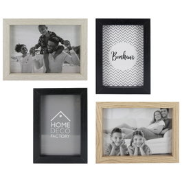 Home Deco Factory Juego de 4 Marcos para Fotos en Madera y Negro