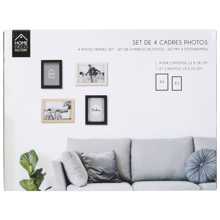 Home Deco Factory Juego de 4 Marcos para Fotos en Madera y Negro