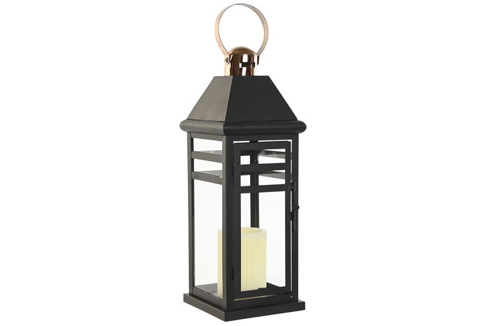 Farol Home ESPRIT Negro Dorado Metal Cristal 19 x 19 x 50 cm (2 Piezas)