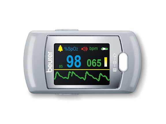 Beurer Pulsioxímetro PO-80 Pantalla XXL para Medición de Oxígeno en Sangre y Frecuencia Cardíaca con Notificación Sonora y Software Beurer Connect