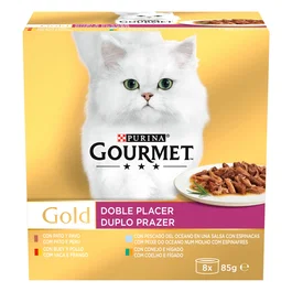 Purina Cat Chow Gourmet Gold Multi Doble Placer Alimento para Gatos Adultos Surtido en 8 Bolsas de 85 gr