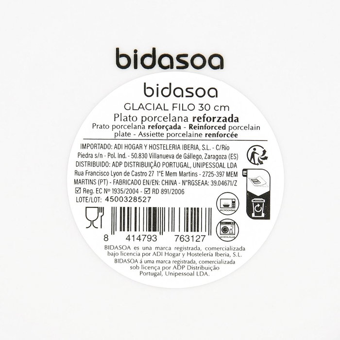Plato Llano Porcelana Glacial Filo Bidasoa 30 cm