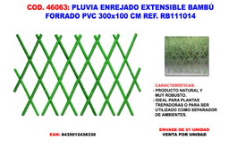 Pluvia Enrejado Extensible Bambú Forrado PVC 300x100 cm RB111014