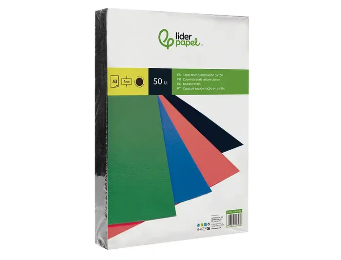 Liderpapel Tapa Encuadernacion Carton A3 Negra 1mm Paquete 50 Unidades