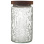 Home Deco Factory Bote Relieve Vidrio Con Tapa Acacia y Silicona 1 L