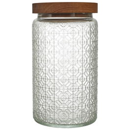 Home Deco Factory Bote Relieve Vidrio Con Tapa Acacia y Silicona 1 L