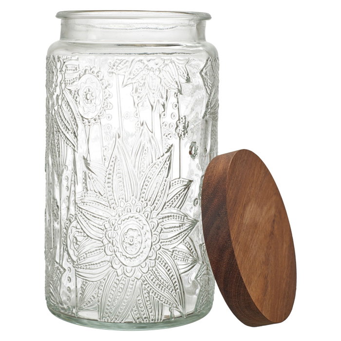 Home Deco Factory Bote Relieve Vidrio Con Tapa Acacia y Silicona 1 L Home Deco Factory Bote Relieve Vidrio Con Tapa Acacia y Silicona 1 L