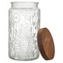 Home Deco Factory Bote Relieve Vidrio Con Tapa Acacia y Silicona 1 L
