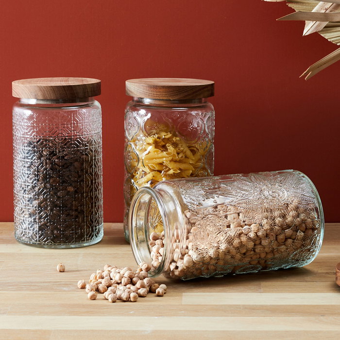 Home Deco Factory Bote Relieve Vidrio Con Tapa Acacia y Silicona 1 L Home Deco Factory Bote Relieve Vidrio Con Tapa Acacia y Silicona 1 L