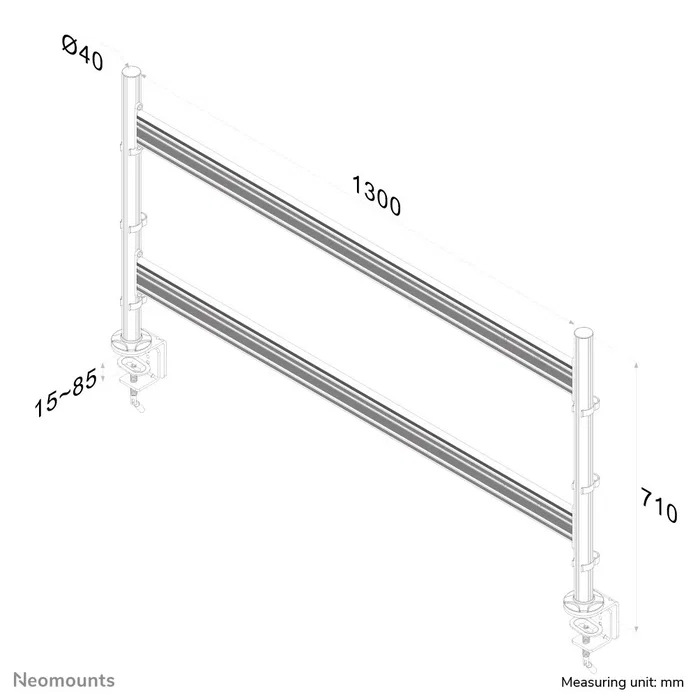 Neomounts FPMA-DTB200 Soporte de Barra de Herramientas para Escritorio - Hasta 6 Pantallas de 10-24" (61 cm), Ajuste de Altura, VESA 75x75/100x100, 10 kg por Pantalla, Color Plata