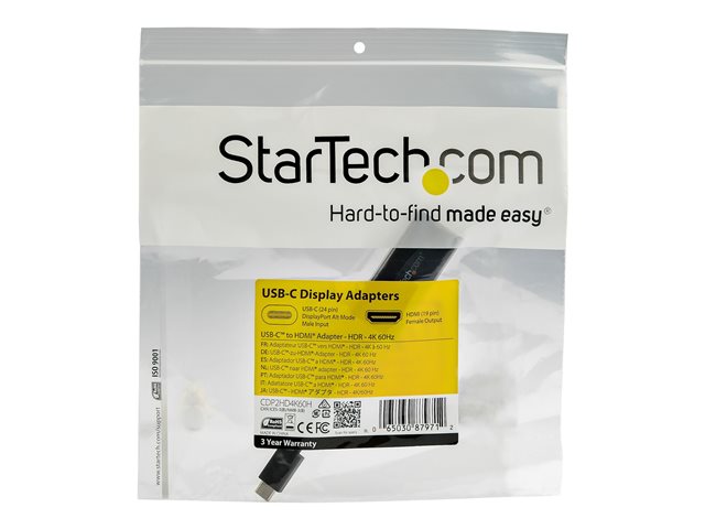 Startech Adaptador USB-C a HDMI con HDR, 4K 60Hz, Negro