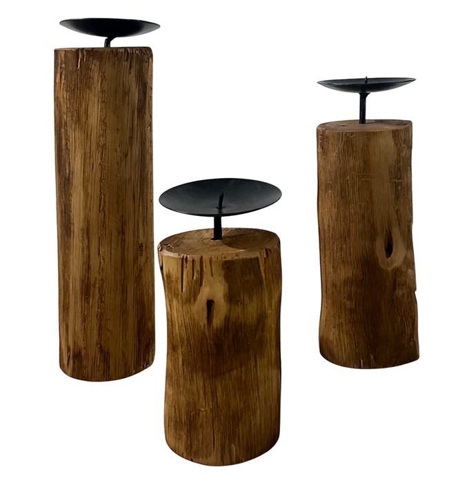 DKD Home Decor Set de 3 Portavelas de Teca Reciclada y Hierro DKD Home Decor Set de 3 Portavelas de Teca Reciclada y Hierro