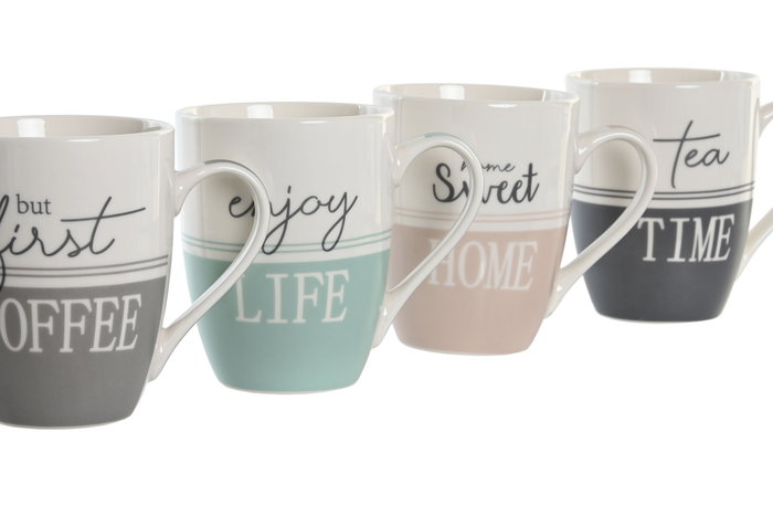 DKD Home Decor Tazas de Porcelana New Bone Scandi Surtidas 340ml