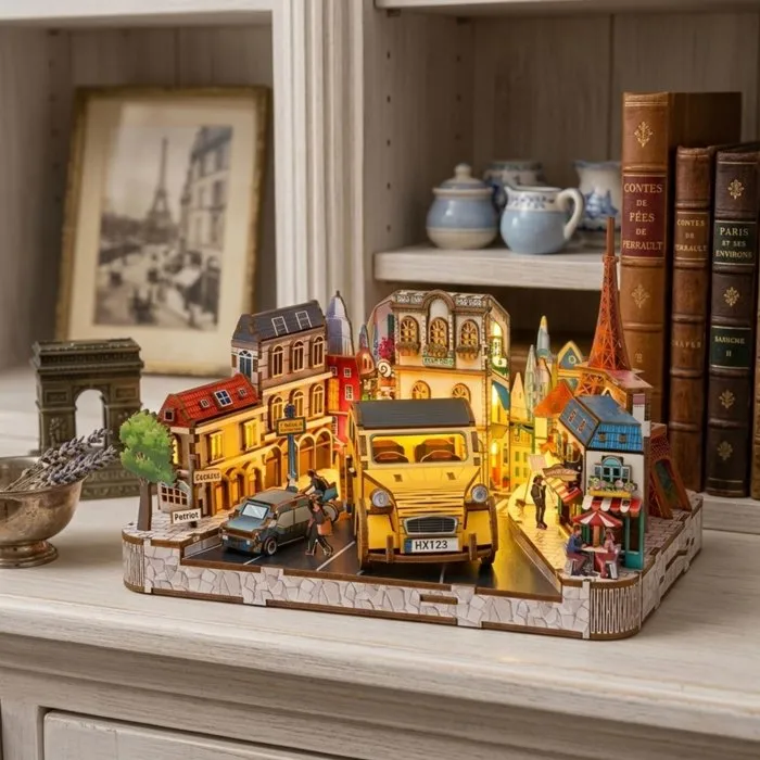 Book Nook - Kit DIY para Construir un Sujetalibros 3D Paisaje Parisino - Marca: Nookland - 25 x 21 x freshusacheckn25 cm