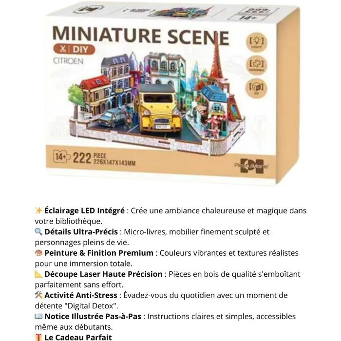 Book Nook - Kit DIY para Construir un Sujetalibros 3D Paisaje Parisino - Marca: Nookland - 25 x 21 x freshusacheckn25 cm