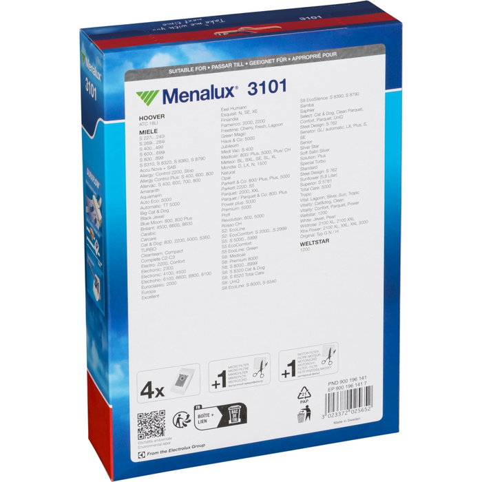 Menalux 3101 Bolsa para aspiradora, Pack de 4 unidades