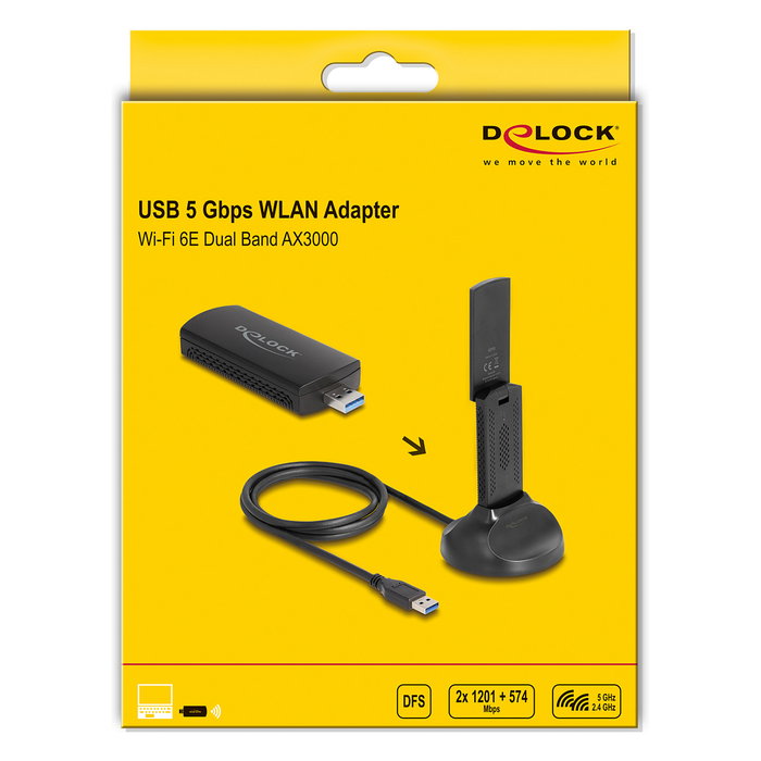 DeLOCK Adaptador USB WLAN Wi-Fi 6E AX3000 Tribanda DeLOCK Adaptador USB WLAN Wi-Fi 6E AX3000 Tribanda