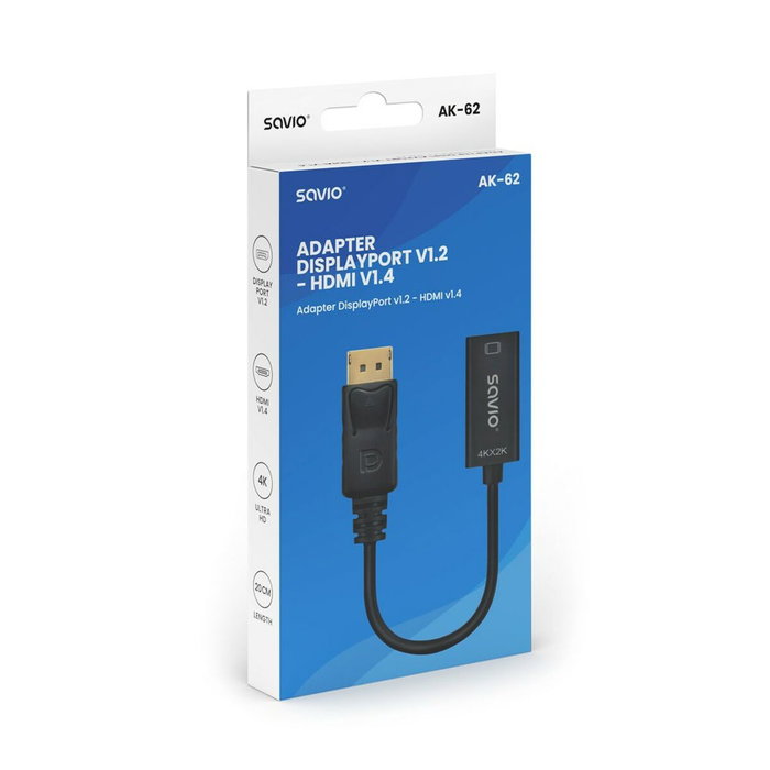 SAVIO Adaptador DisplayPort a HDMI AK-62 Negro 0,2m