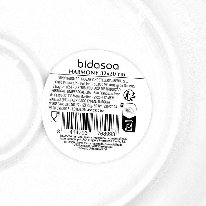 Fuente Oval Porcelana Harmony Hydrozero Bidasoa 32x20 cm