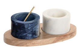 DKD Home Decor Set de 4 Saleros y Pimenteros de Mármol y Acacia Blanco