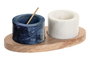 DKD Home Decor Set de 4 Saleros y Pimenteros de Mármol y Acacia Blanco