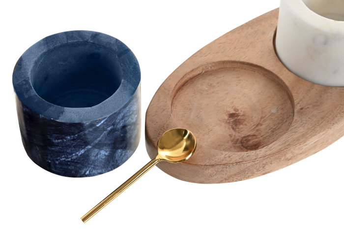 DKD Home Decor Set de 4 Saleros y Pimenteros de Mármol y Acacia Blanco DKD Home Decor Set de 4 Saleros y Pimenteros de Mármol y Acacia Blanco