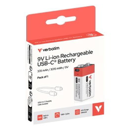 Verbatim Pila Alcalina Recargable 9V USB-C 6LR61 (Pack 1 unidad)