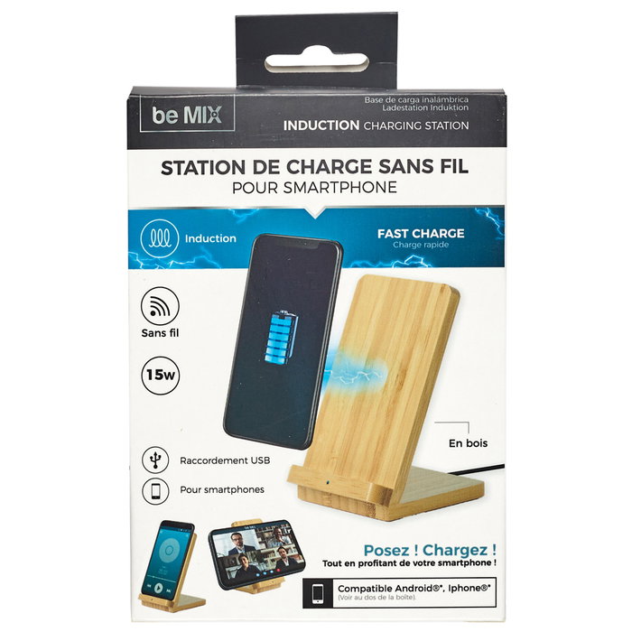 Be Mix Cargador Inalámbrico Inducción 15W Madera Compatible con Android iPhone Carga Rápida