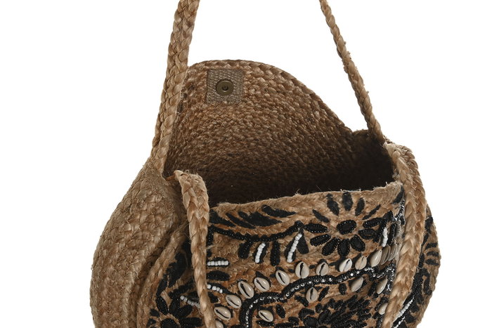 DKD Home Decor Bolso Mediterraneo Natural Negro 12 x 36 x 36 cm (2 Unidades)