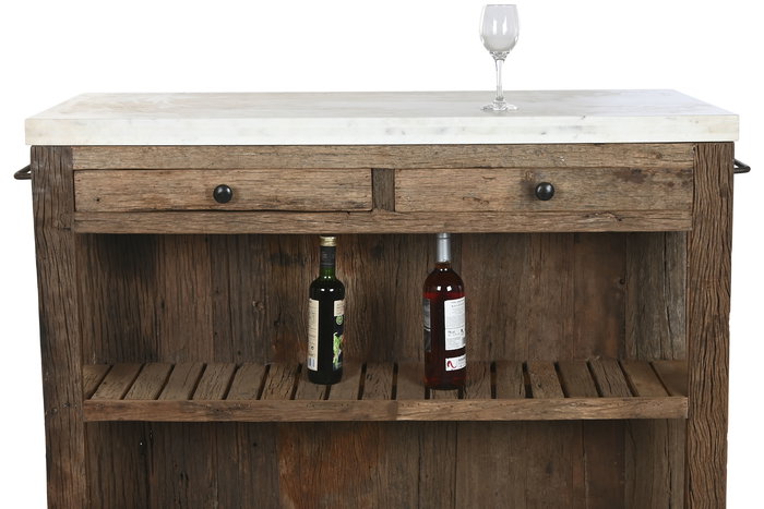 DKD Home Decor Isla Cocina India 1c25 Natural Blanco Madera Reciclada Marmol 60 x 97 x 120 cm