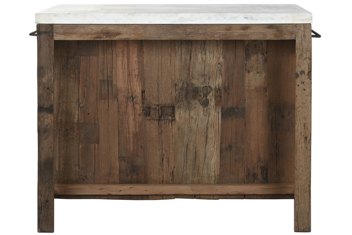 DKD Home Decor Isla Cocina India 1c25 Natural Blanco Madera Reciclada Marmol 60 x 97 x 120 cm