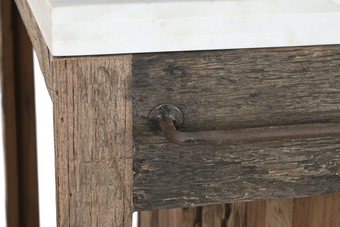 DKD Home Decor Isla Cocina India 1c25 Natural Blanco Madera Reciclada Marmol 60 x 97 x 120 cm