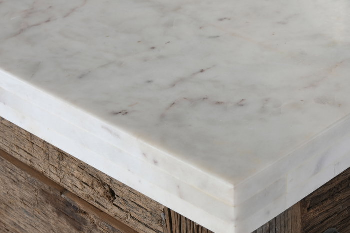 DKD Home Decor Isla Cocina India 1c25 Natural Blanco Madera Reciclada Marmol 60 x 97 x 120 cm