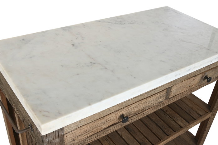 DKD Home Decor Isla Cocina India 1c25 Natural Blanco Madera Reciclada Marmol 60 x 97 x 120 cm