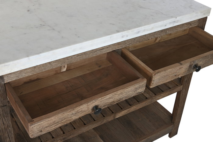 DKD Home Decor Isla Cocina India 1c25 Natural Blanco Madera Reciclada Marmol 60 x 97 x 120 cm