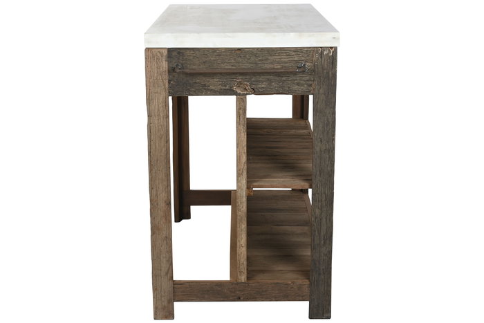 DKD Home Decor Isla Cocina India 1c25 Natural Blanco Madera Reciclada Marmol 60 x 97 x 120 cm