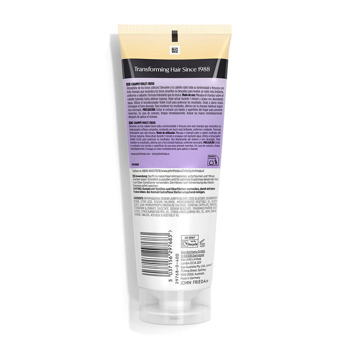 John Frieda Champú Neutralizador Violet Crush para Rubios 250 ml - Elimina Tonos Amarillos y Cobrizos
