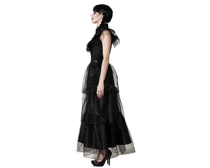 Disfraz Adulto Halloween Vestido Largo Negro Con Cinturón Ajustable Temática Gótica Niña Muerta Talla XS-S para Mujer