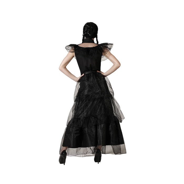 Disfraz Adulto Halloween Vestido Largo Negro Con Cinturón Ajustable Temática Gótica Niña Muerta Talla XS-S para Mujer