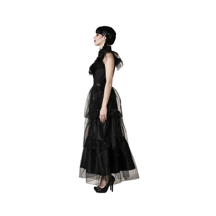 Disfraz Adulto Halloween Vestido Largo Negro Con Cinturón Ajustable Temática Gótica Niña Muerta Talla XS-S para Mujer
