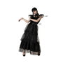 Disfraz Adulto Halloween Vestido Largo Negro Con Cinturón Ajustable Temática Gótica Niña Muerta Talla XS-S para Mujer