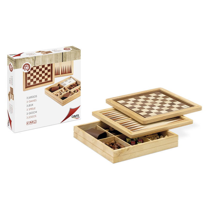 Cayro Juego de Marquetería de Ajedrez, Damas y Backgammon en Madera