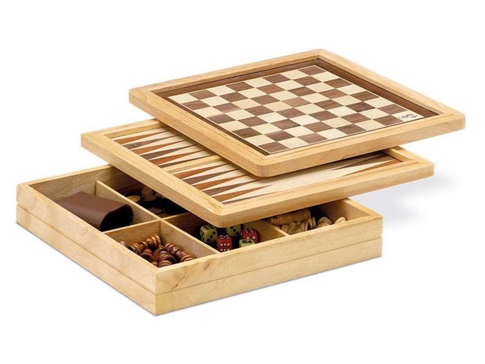Cayro Juego Marqueteria Ajedrez Damas Backgammon Madera